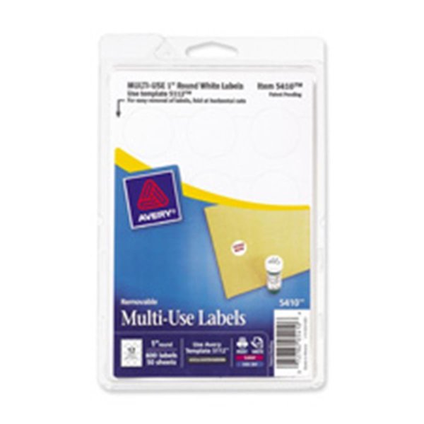 Avery AVE Removable ID Labels, 1 in. Diameter, 600-PK, White AV463707